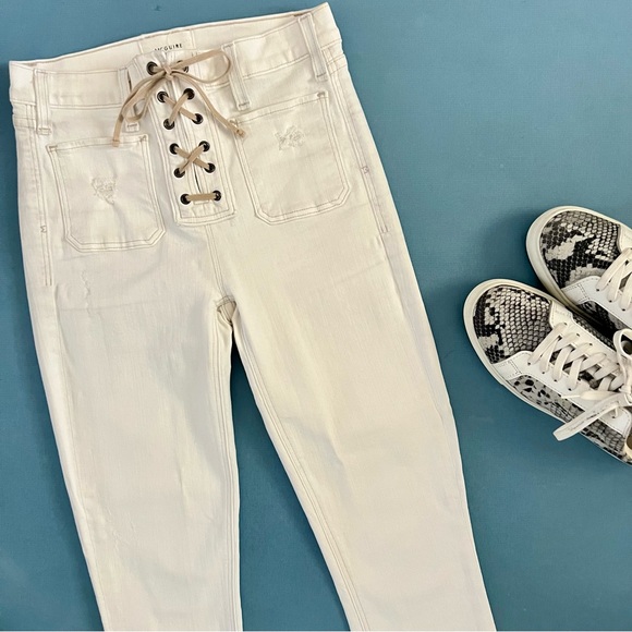 McGuire Isabeli Mid Rise Lace-Up White Skinny Jeans - Picture 7 of 10